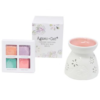 Agnes + Cat Wax Melter with Four Soy Wax Melts – Floral Ceramic Burner