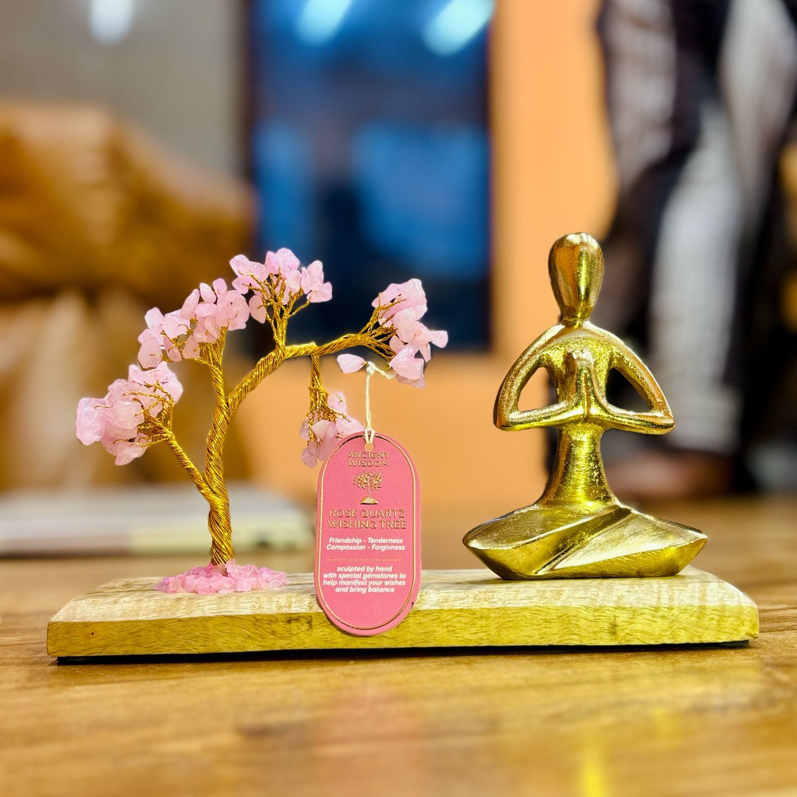 Gemstone Yoga Garden - Namaste Pose - Rose Quartz Tilted Tree