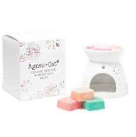 Agnes + Cat Wax Melter with Four Soy Wax Melts – Floral Ceramic Burner