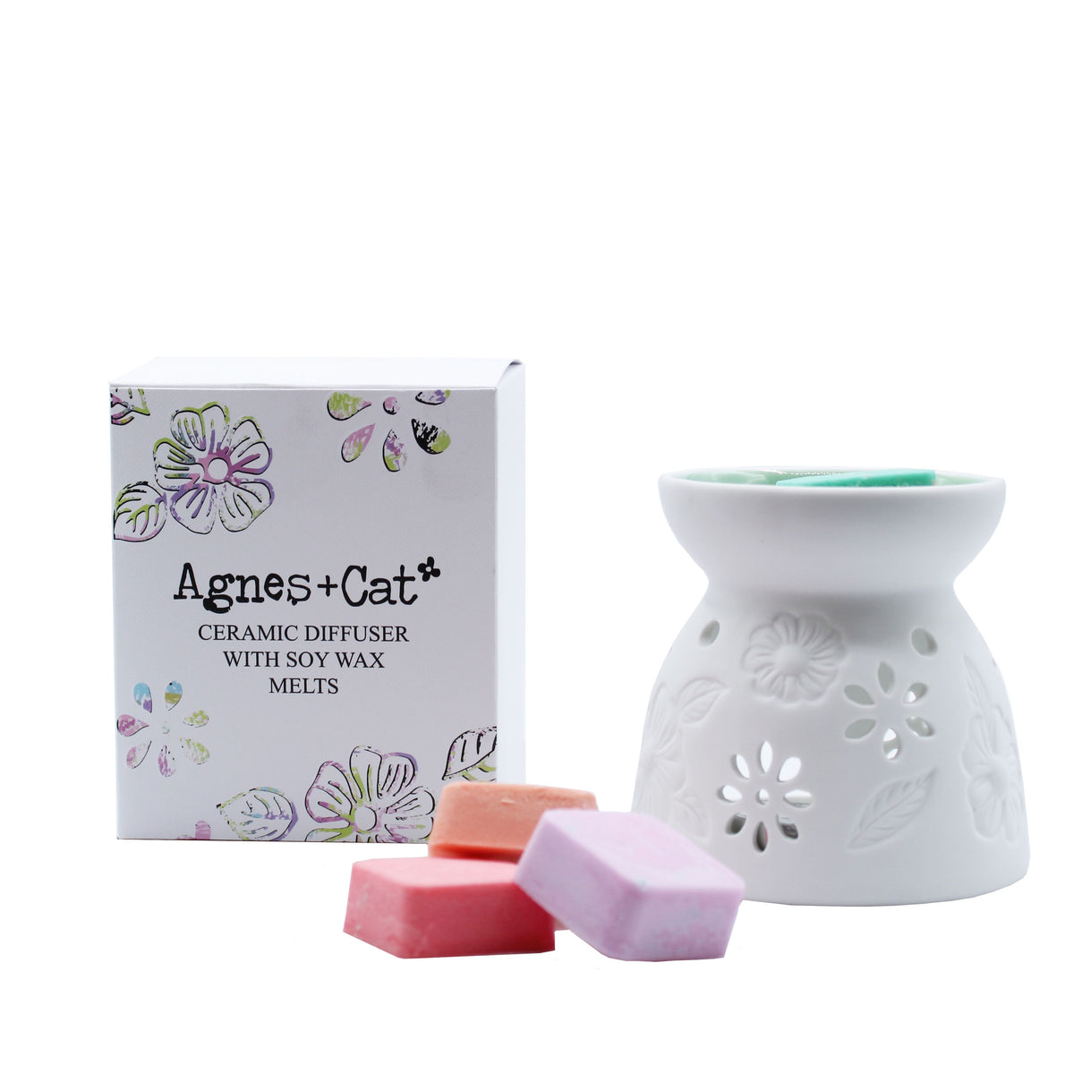 Agnes + Cat Wax Melter with Four Soy Wax Melts – Floral Ceramic Burner
