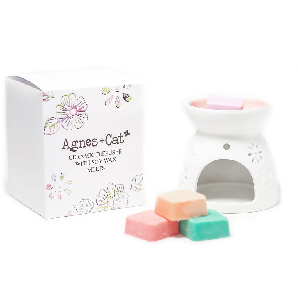 Agnes + Cat Wax Melter with Four Soy Wax Melts – Floral Ceramic Burner