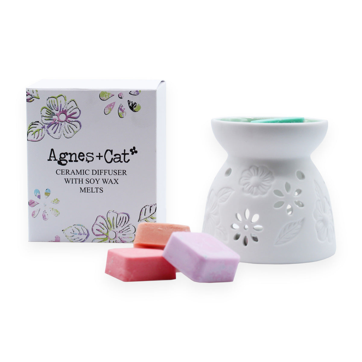 Agnes + Cat Wax Melter with Four Soy Wax Melts – Floral Ceramic Burner